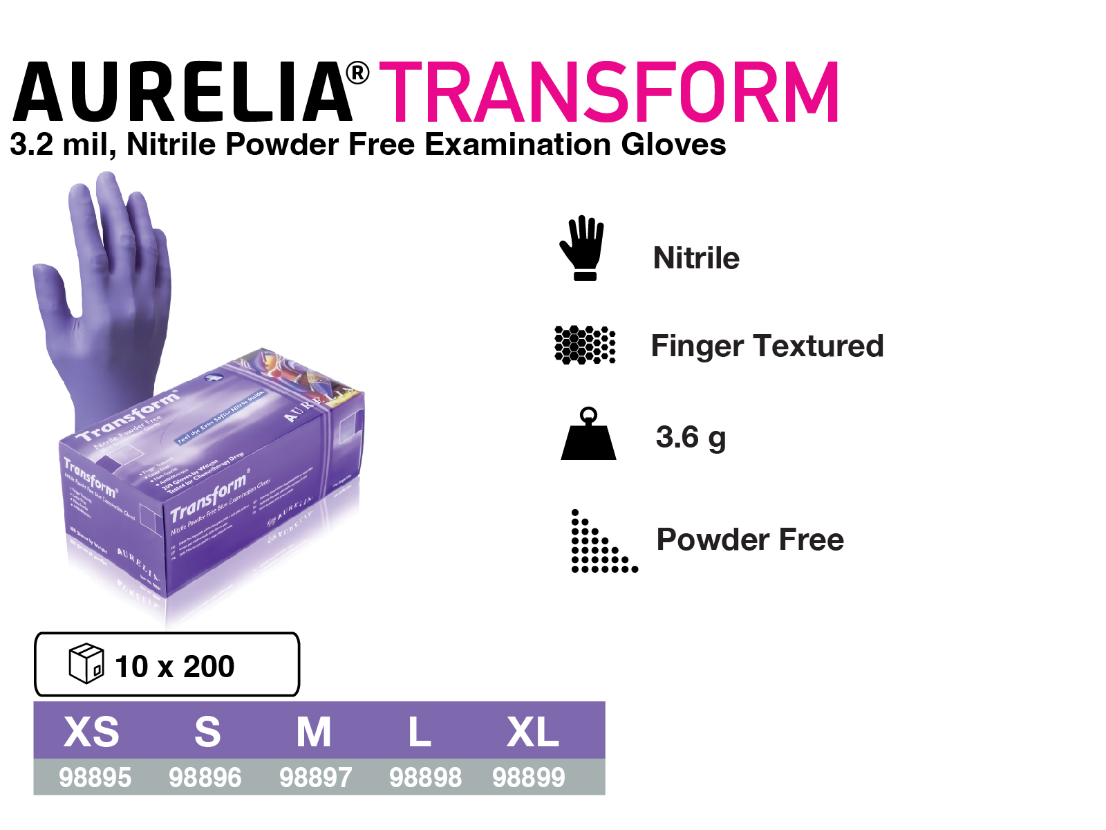 purple nitrile glove aurelia tranform latex free glove